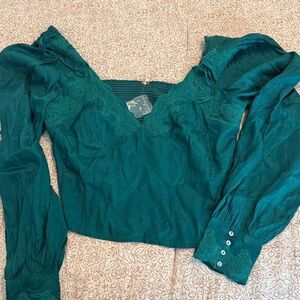 Free People Teal Long Sleeve Blouse